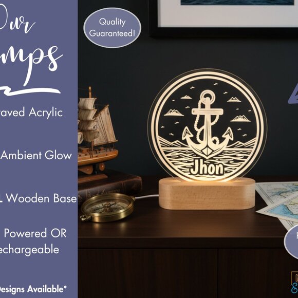 Nautical Anchor Custom Name Light | Personalized LED Decor | Kids Gift - Picture 3 of 8